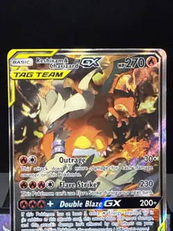 Pokemon Card Reshiram & Charizard GX SM201 Holo Black Star Promo Rare Played - Image 2