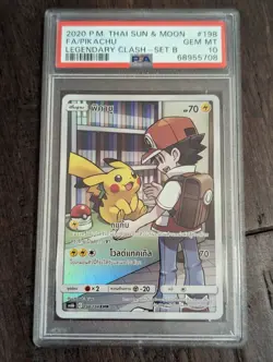 THAI Pokemon Ash & Pikachu Legendary Clash Cosmic Eclipse Full Art #198 PSA 10 - Image 1