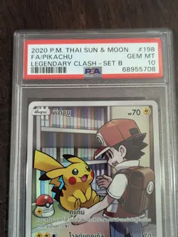 THAI Pokemon Ash & Pikachu Legendary Clash Cosmic Eclipse Full Art #198 PSA 10 - Image 2