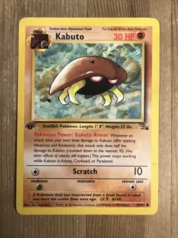 1st Edition Kabuto 50/62 Common - Pokemon TCG WOTC Fossil - MP - Image 1