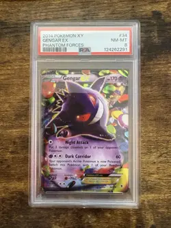 PSA NM-MT 8 Gengar EX 34/119 XY Phantom Forces Holo Pokemon Card 2014 - Image 1