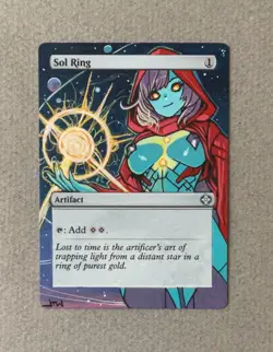 Magic MTG Altered Painted Sol Ring Anime Girl by white_alters - Image 1
