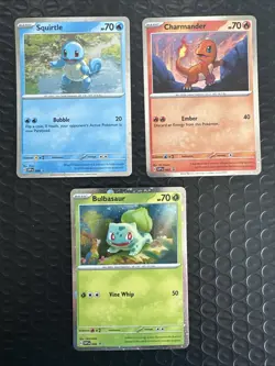 Pokemon 151 Promo Starter Cards Charmander, Squirtle, and Bulbasaur Cosmos Holo - Image 1