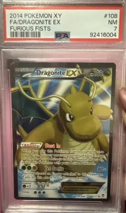 2014 POKEMON XY FURIOUS FISTS #108 FULL ART/DRAGONITE EX PSA 7 - Image 1