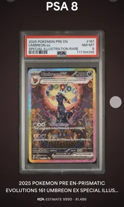 2025 POKEMON PRISMATIC EVOLUTIONS SPECIAL ILLUSTRATION RARE UMBREON EX PSA 8 - Image 1