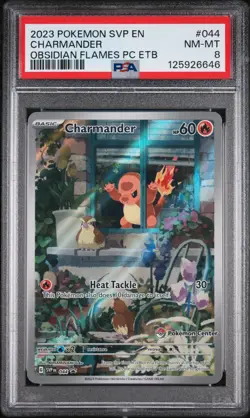 2023 POKEMON OBSIDIAN FLAMES POKEMON CENTER ETB PROMO SVP #044 CHARMANDER PSA 8 - Image 1