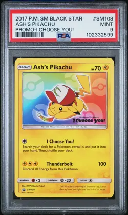 2017 POKEMON SM BLACK STAR PROMO I CHOOSE YOU! #SM108 ASH'S PIKACHU PSA 9 - Image 1