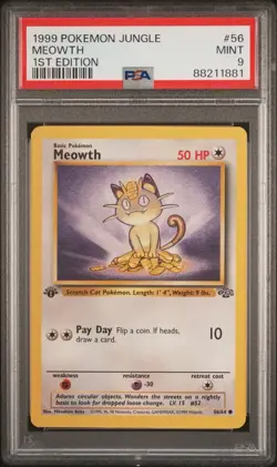 MEOWTH #56 PSA 9 1999 POKEMON WOTC JUNGLE 1ST EDITION - Image 1