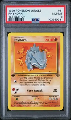 RHYHORN #61 1999 POKEMON WOTC JUNGLE 1ST EDITION PSA 8 - Image 1