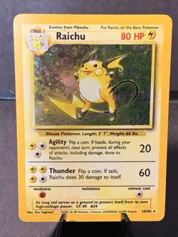 Pokemon TCG Raichu Base Set Unlimited Holo Rare #14/102 VTG WOTC 1999 - Image 1