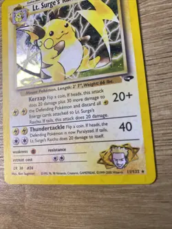 Holo Bleed Lt. Surge's Raichu 28/132 Gym Heroes Error Pokemon TCG WoTC NM Card - Image 2