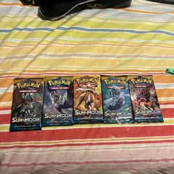 Art Set Of 5 Pokemon TCG: Sun and Moon Base Set Booster Packs Factory Sealed - Image 1