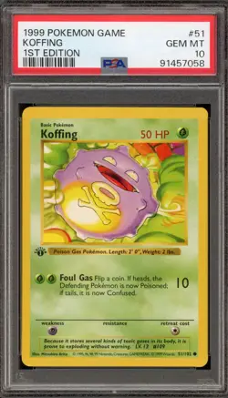 Pokemon Koffing Base Set Shadowless 1st Edition #51 PSA 10 Gem Mint - Image 1