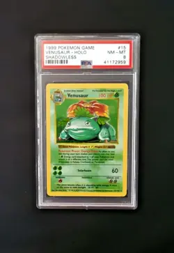 PSA 8 Venusaur 015/102 Base Set Shadowless Holo Rare Pokemon 1999 - Image 1