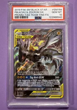 2019 POKEMON PIKACHU & ZEKROM GX #SM168 BLACK STAR PROMO TAG TEAM PSA 10 GEM 💎 - Image 1