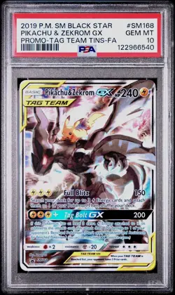 2019 POKEMON PIKACHU & ZEKROM GX #SM168 BLACK STAR PROMO TAG TEAM PSA 10 GEM 💎 - Image 2