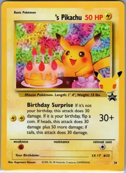 Birthday Pikachu 24 Holo Celebrations: Classic Collection - Pokemon Card - NM - Image 1