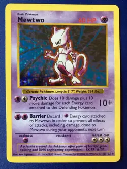[LP] Mewtwo 010/102 Base Set (** Shadowless **) Holo Pokemon - Image 1