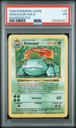 1999 POKEMON BASE SET SHADOWLESS #15 VENUSAUR-HOLO PSA 1 - Image 1