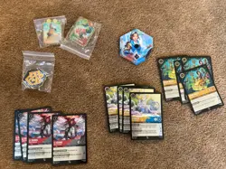 Disney Lorcana Archazia's Island League Promo Pins MAD HATTER, BOLT, AMBER+cards - Image 1