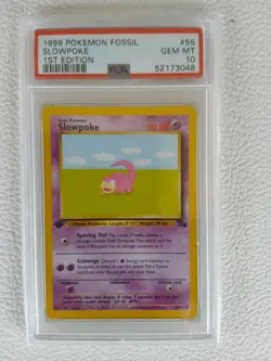 Pokemon Card 1st Edition Fossil #55 Slowpoke PSA 10 GEM MINT 1999 WOTC Vintage - Image 1