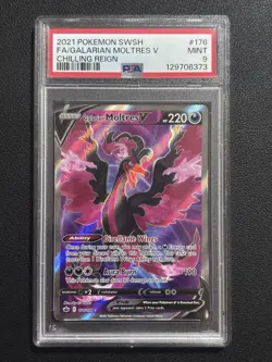 2021 POKEMON SWORD & SHIELD CHILLING REIGNFULL ART/GALARIAN MOLTRES V 176 PSA 9 - Image 1