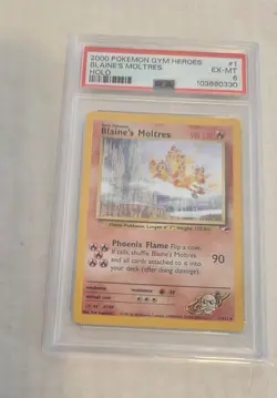 Pokemon vintage Gym Heroes Blaine's Moltres Holo card, graded 6 + 4 - Image 1