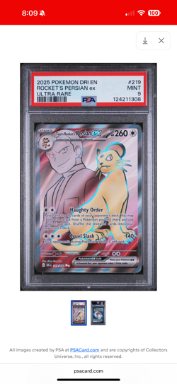 2025 POKEMON DRI EN-DESTINED RIVALS ULTRA RARE TEAM ROCKET'S PERSIAN EX PSA 9 - Image 1