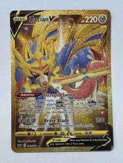 Pokemon TCG - Zacian V - Sword & Shield Base Set 211/202 Secret Rare Gold Holo - Image 1