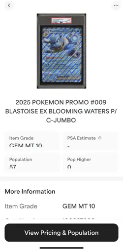 2025 Pokemon 151 English Blooming Waters Blastoise ex 009/165 JUMBO Promo PSA 10 - Image 3