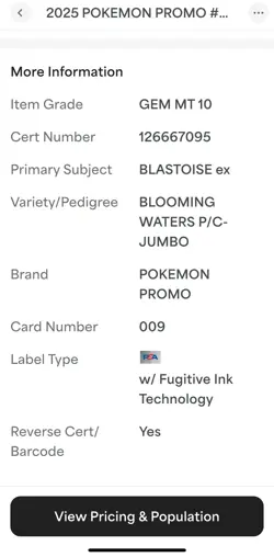 2025 Pokemon 151 English Blooming Waters Blastoise ex 009/165 JUMBO Promo PSA 10 - Image 4