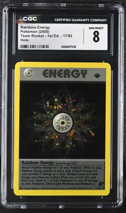 CGC 8 Rainbow Energy Team Rocket 1st Edition 17/82 Holo Pokemon Card - Image 1