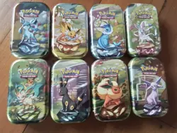 8 POKEMON Prismatic Evolutions Mini Tin empty promo art rare sr eevee flareon ex - Image 1