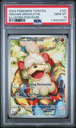 2024 POKEMON TWM EN-TWILIGHT MASQUERADE #181 HISUIAN GROWLITHE PSA 10 - Image 1