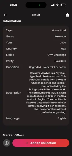 Rockets Mewtwo Holo Card 14/132 Mint/Near Mint Condition - Image 4
