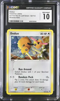 CGC 10 GEM MINT Doduo EX Fire Red & Leaf Green 62/112 Reverse Holo Pokemon Card - Image 1