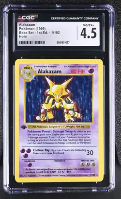 CGC 4.5 Alakazam 1999 Base Set 1st Edition Shadowless 1/102 Holo Pokemon Card - Image 1