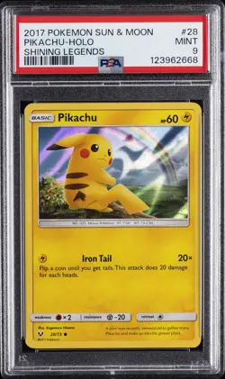 2017 POKEMON SUN & MOON SHINING LEGENDS #28 PIKACHU-HOLO PSA 9 - Image 1