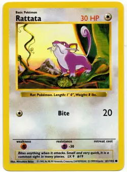 Pokemon - Shadowless Base Set Rattata 61/102 LP - Image 1