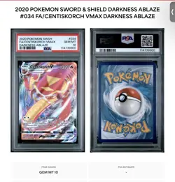 2020 POKEMON SWORD & SHIELD DARKNESS ABLAZE FULL ART/CENTISKORCH VMAX PSA 10 - Image 3