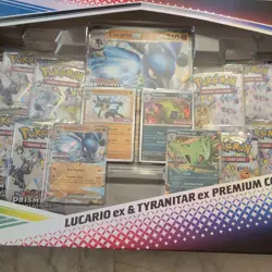 PRISMATIC EVOLUTIONS NEW Lucario EX and Tyranitar EX Premium Collection Pokemon - Image 3