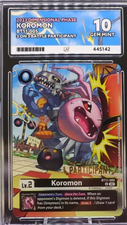 Koromon - BT11‑005 3-on-3 Battle Participant - ACE Grade 10 - Digimon Card Game - Image 2