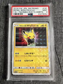 PSA 9 Pretend Boss Pikachu Team Rocket 191/SM-P Pokemon Card Japanese 2018 Promo - Image 1