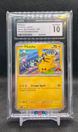 2024 Pokemon TCG Pikachu 190 Black Star Promo World Championships CGC 10 - Image 1
