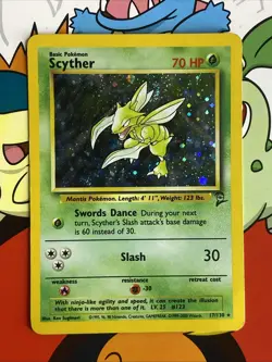1999 Pokemon TCG Base Set 2 Scyther 17/130 Holo Rare LP/MP Swirl - Image 1