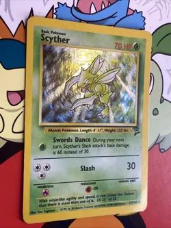 1999 Pokemon TCG Base Set 2 Scyther 17/130 Holo Rare LP/MP Swirl - Image 2