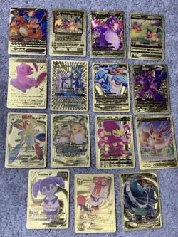 Set of 15 Pokemon Charizard,Mew,Vaporean&More Gold Foil Fan Art Cards MP-LP - Image 1