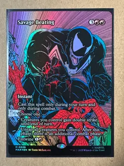 Savage Beating FOIL MYTHIC Marvel's Spider-Man SPM MAR MTG Magic Gathering NEW - Image 1