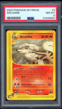 2003 Pokemon Unlimited Skyridge 3/144 Arcanine Non-Holo PSA NM-MT 8 - Image 1