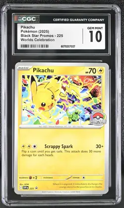 CGC 10 Pikachu SVP 225 Worlds Celebration Promo Pokemon Card - Image 1